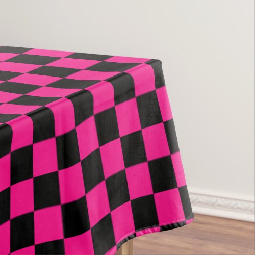 Checkered squares hot pink black geometric retro tablecloth