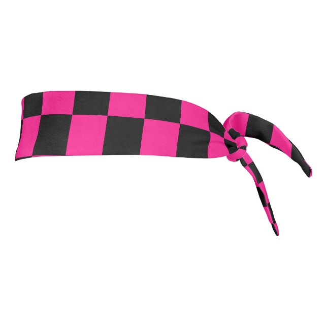 Checkered squares hot pink black geometric retro tie headband (Rotate 90)