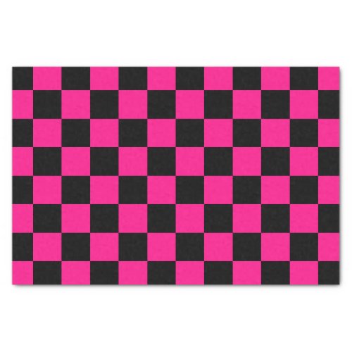 Checkered squares hot pink black geometric retro tissue paper
