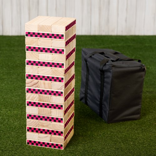 Checkered squares hot pink black geometric retro topple tower