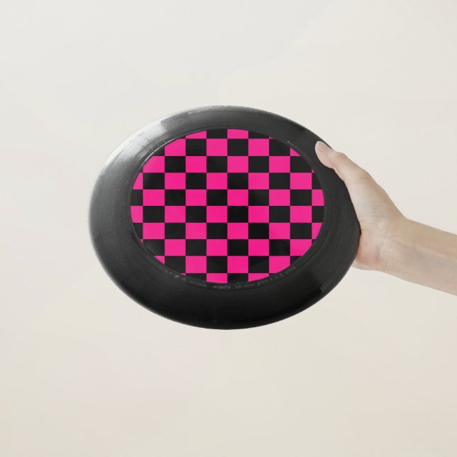 Checkered squares hot pink black geometric retro Wham-O frisbee (In Hand)