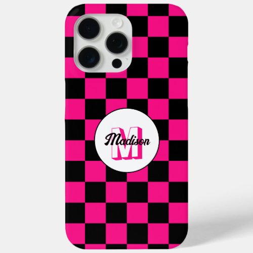 Checkered squares hot pink black retro Monogram iPhone 15 Pro Max Case