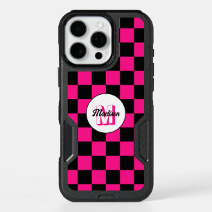 Checkered squares hot pink black retro Monogram iPhone 16 Pro Max Case