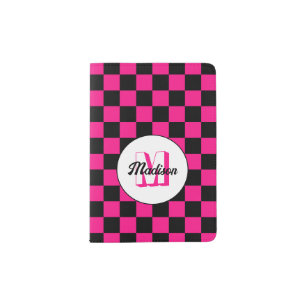 Checkered squares Hot pink Black retro Monogram Passport Holder