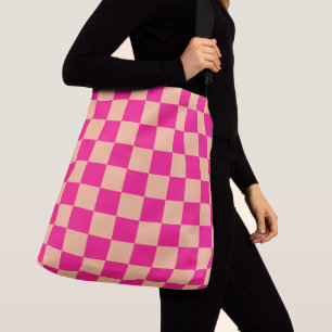 Checkered squares hot pink peach geometric retro crossbody bag