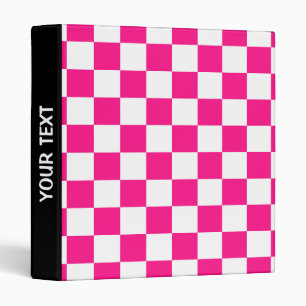 Checkered squares hot pink white geometric retro 3 ring binder