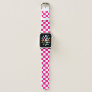 Checkered squares hot pink white geometric retro apple watch band