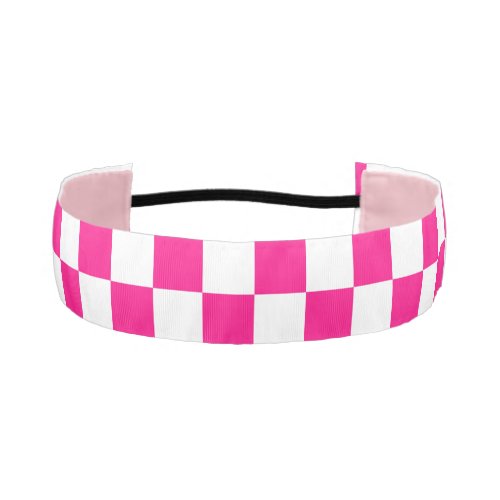 Checkered squares hot pink white geometric retro athletic headband