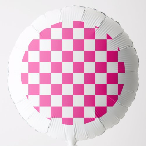 Checkered squares hot pink white geometric retro balloon