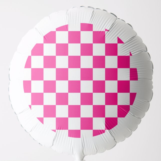 Checkered squares hot pink white geometric retro balloon (Front)