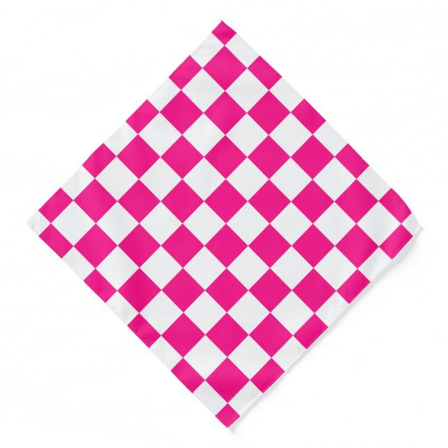 Checkered squares hot pink white geometric retro bandana (Front)
