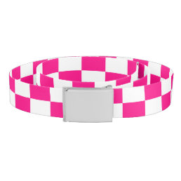 Checkered squares hot pink white geometric retro belt