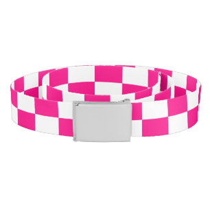 Checkered squares hot pink white geometric retro belt
