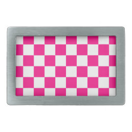 Checkered squares hot pink white geometric retro belt buckle