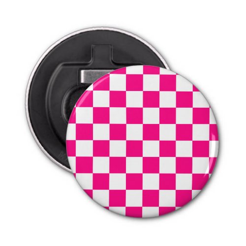 Checkered squares hot pink white geometric retro bottle opener
