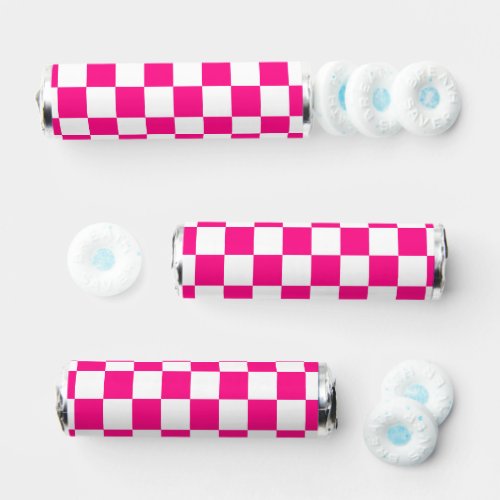 Checkered squares hot pink white geometric retro breath savers mints