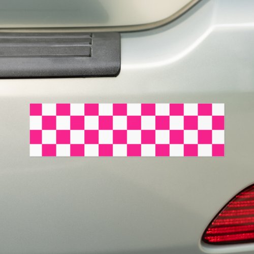 Checkered squares hot pink white geometric retro bumper sticker