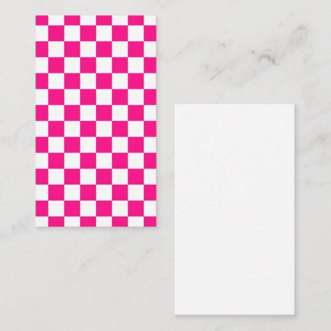 Checkered squares hot pink white geometric retro business card (Front/Back)