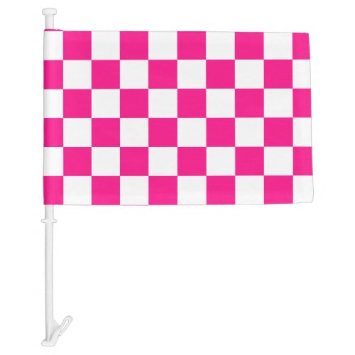 Checkered squares hot pink white geometric retro car flag
