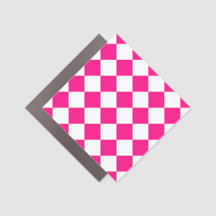 Checkered squares hot pink white geometric retro car magnet