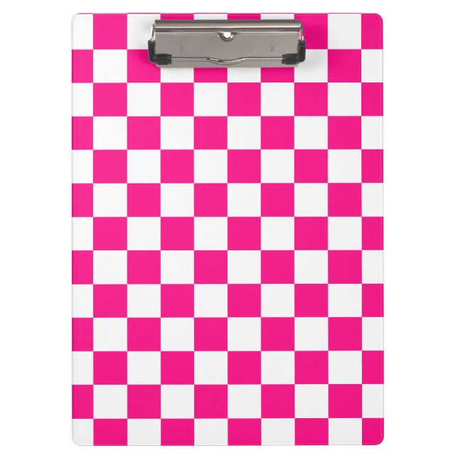 Checkered squares hot pink white geometric retro clipboard (Front)