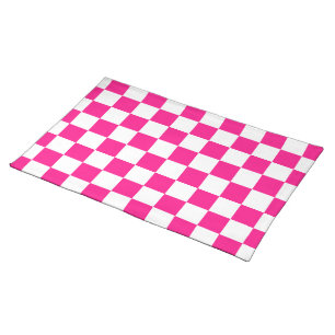 Checkered squares hot pink white geometric retro cloth placemat