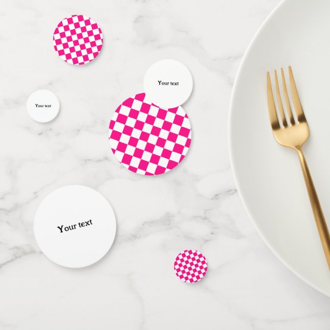 Checkered squares hot pink white geometric retro confetti (Group)