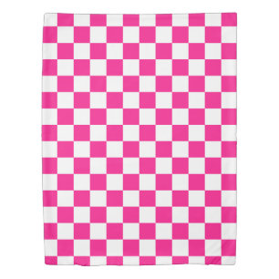 Checkered squares hot pink white geometric retro duvet cover
