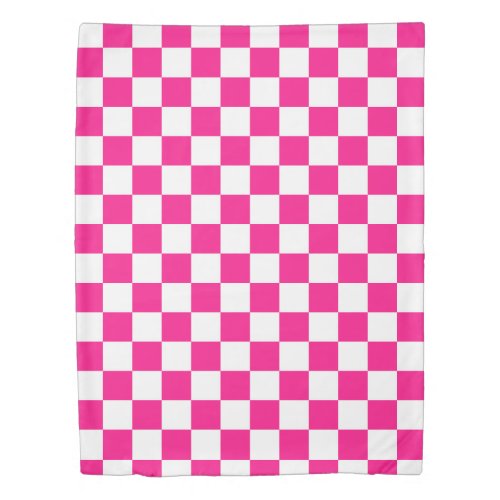 Checkered squares hot pink white geometric retro duvet cover
