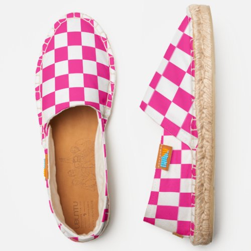 Checkered squares hot pink white geometric retro espadrilles