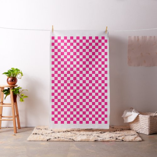Checkered squares hot pink white geometric retro fabric