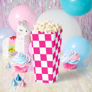 Checkered squares hot pink white geometric retro favor boxes