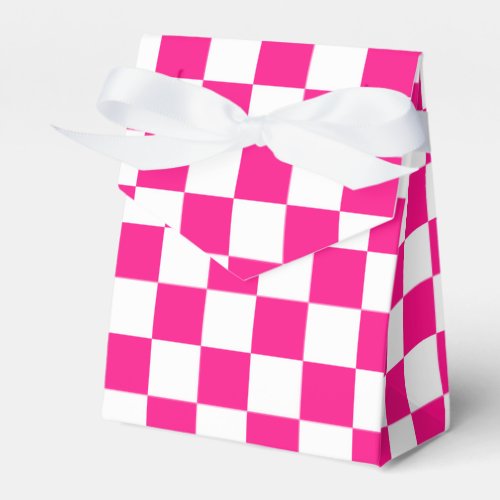 Checkered squares hot pink white geometric retro favor boxes