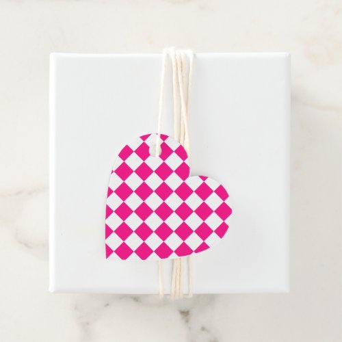 Checkered squares hot pink white geometric retro favor tags