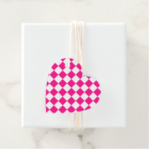 Checkered squares hot pink white geometric retro favor tags