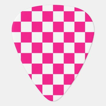 Checkered Squares Hot Pink White Geometric Retro Guitar Pick by PLdesign at Zazzle