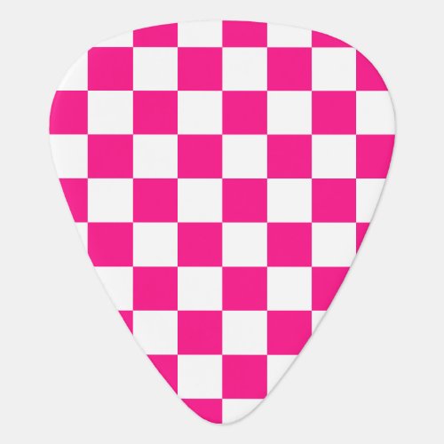 Checkered squares hot pink white geometric retro guitar pick