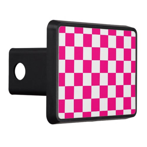Checkered squares hot pink white geometric retro hitch cover