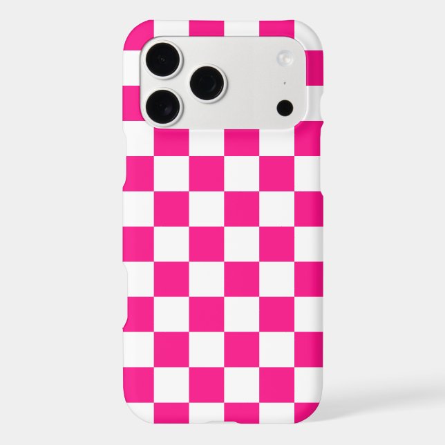 Checkered squares hot pink white geometric retro iPhone case (Back)