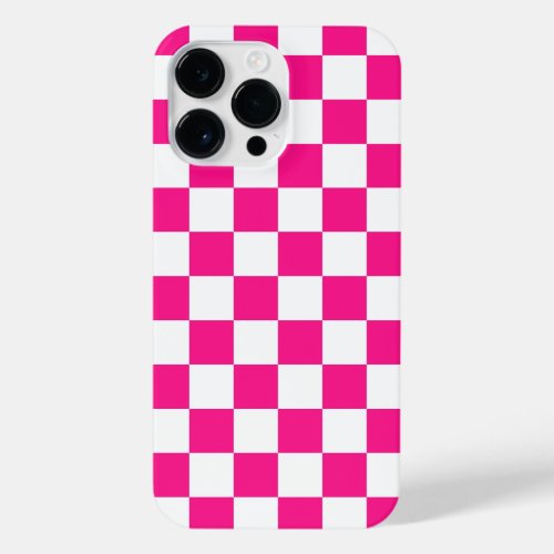 Checkered squares hot pink white geometric retro iPhone 14 pro max case
