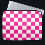 Checkered squares hot pink white geometric retro laptop sleeve<br><div class="desc">Checkered squares hot pink white geometric retro pattern gift for her. Cool retro checkered geometric square pattern. Vintage tile white and hot pink modern checker.</div>
