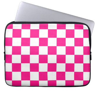 Checkered squares hot pink white geometric retro laptop sleeve