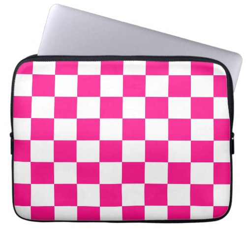 Checkered squares hot pink white geometric retro laptop sleeve