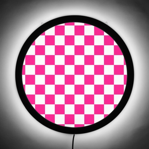 Checkered squares hot pink white geometric retro LED sign