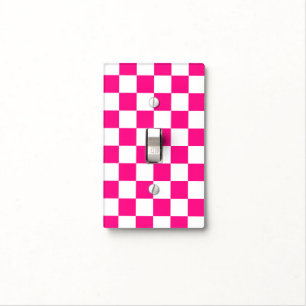 Checkered squares hot pink white geometric retro light switch cover