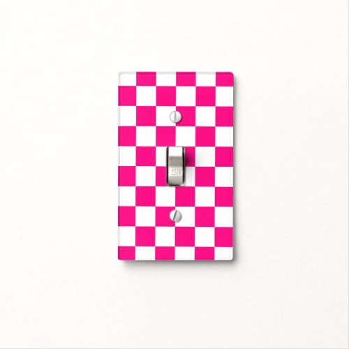 Checkered squares hot pink white geometric retro light switch cover