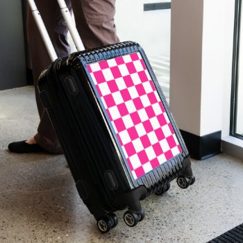 Checkered Squares Hot Pink White Geometric Retro Luggage by PLdesign at Zazzle
