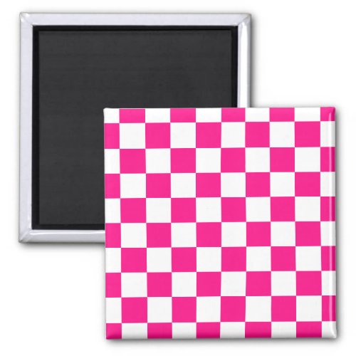 Checkered squares hot pink white geometric retro magnet