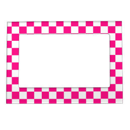 Checkered squares hot pink white geometric retro magnetic frame