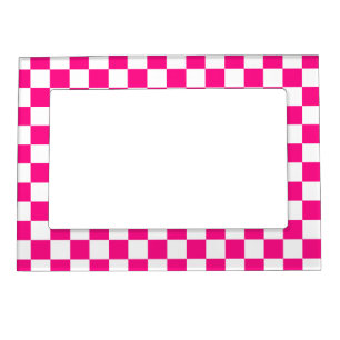 Checkered squares hot pink white geometric retro magnetic frame